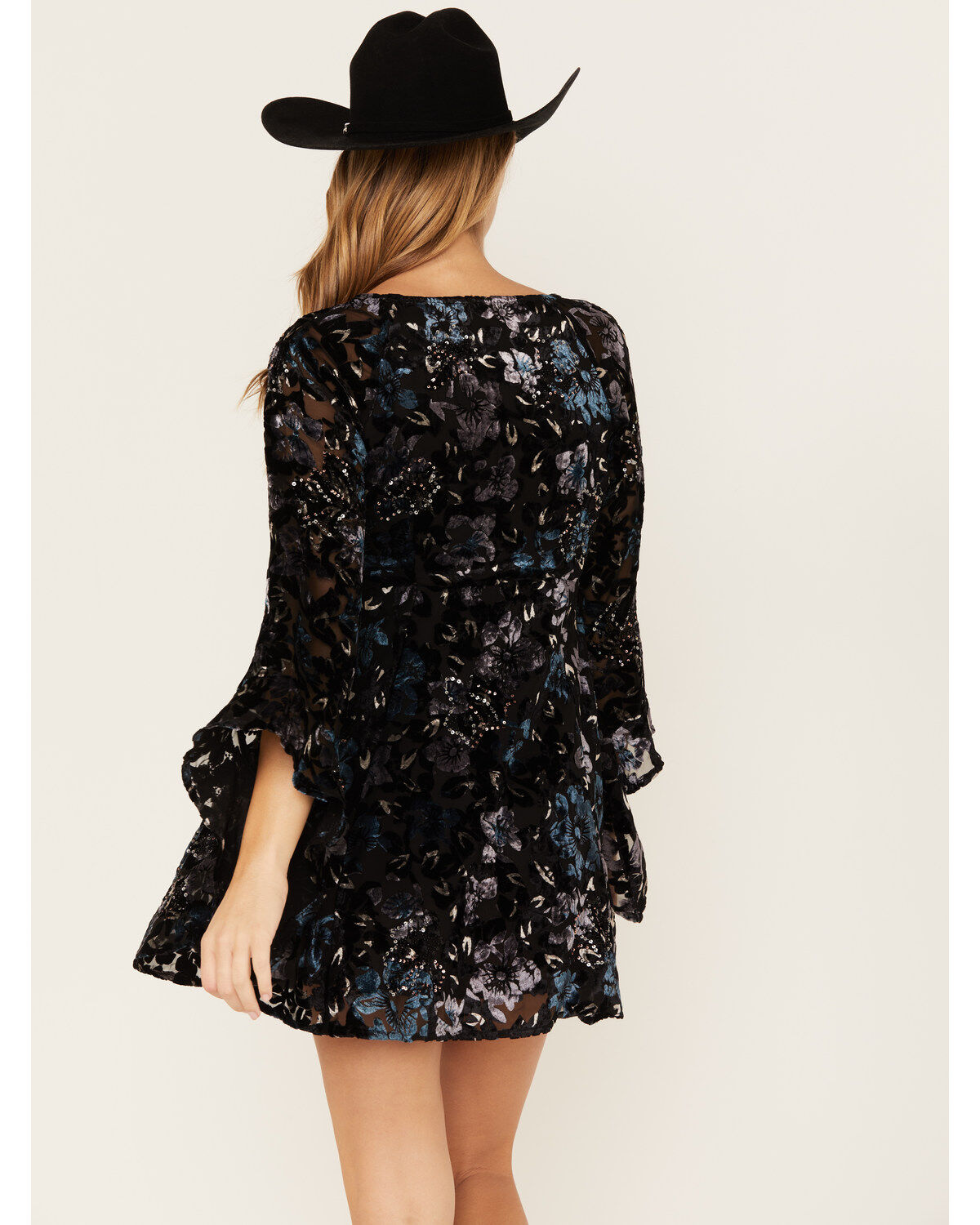 Image #4 - Shyanne Women's Flare Sleeve Burn Out Velvet Dress, , hi-res