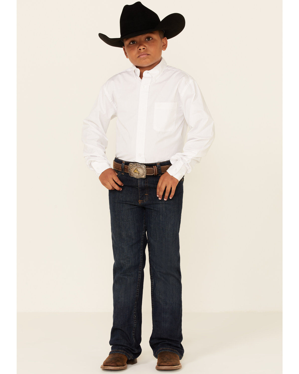 Image #2 - Cinch Boy's Solid Long Sleeve Shirt, White, hi-res