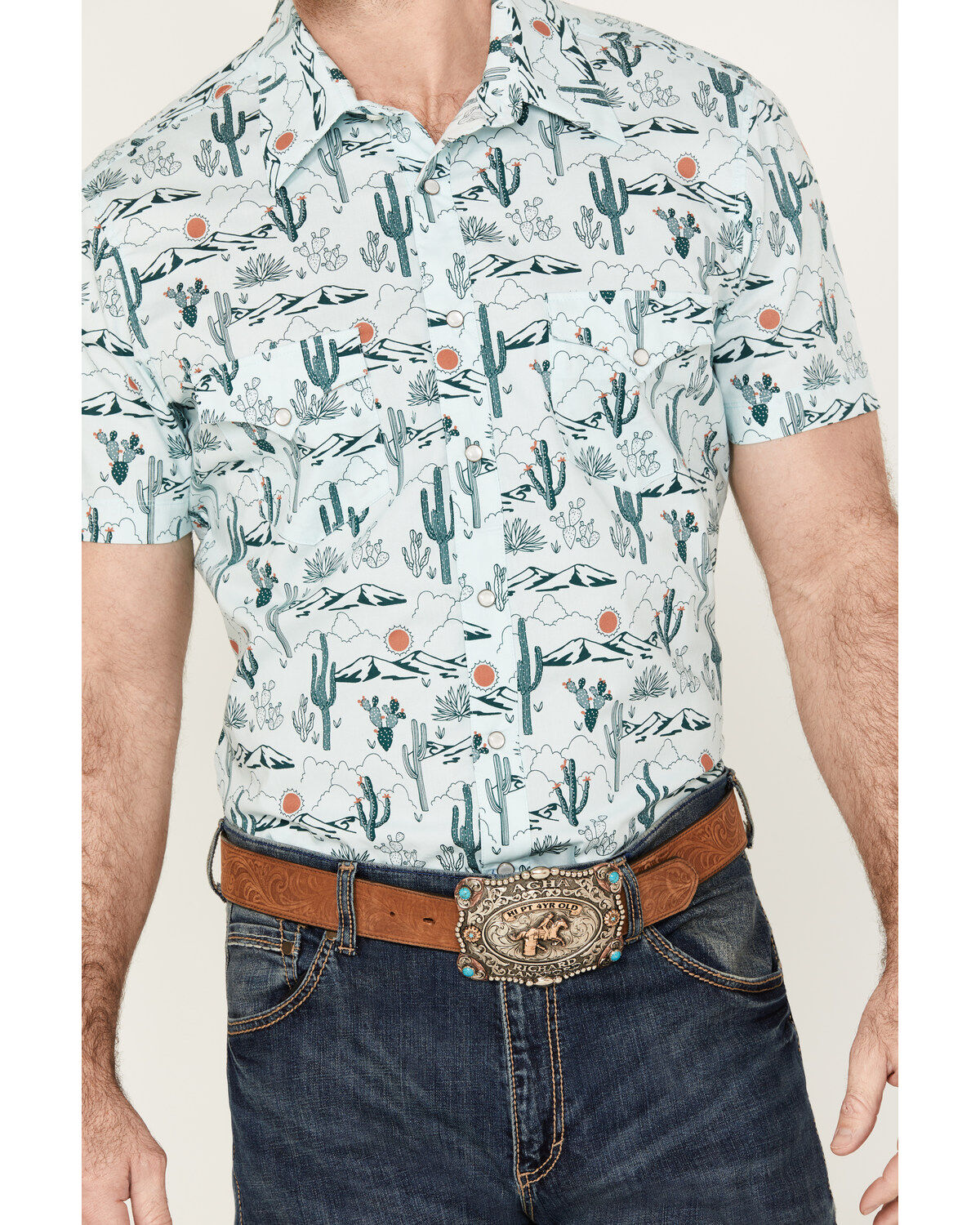 Image #3 - Rock & Roll Denim Men's Cactus Short Sleeve Western Pearl Snap Shirt, , hi-res