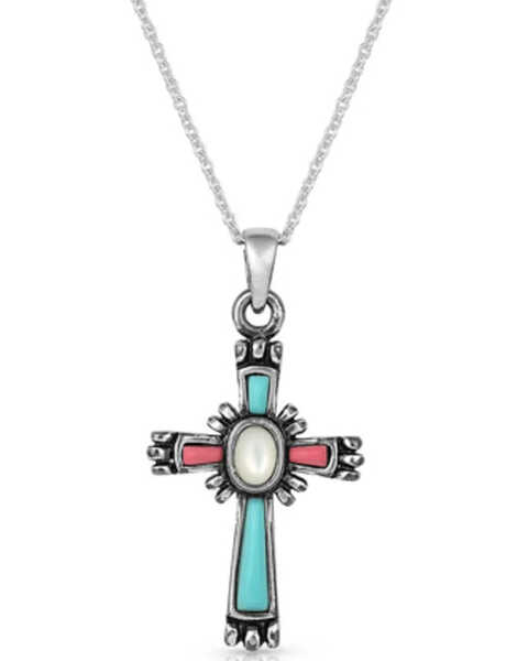 Montana Silversmiths Women's Faith Beaming Cross Necklace, Silver, hi-res