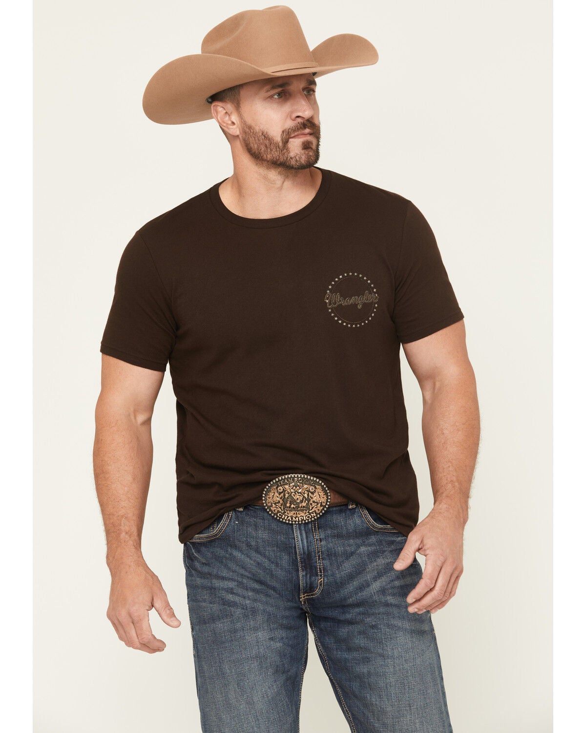 Wrangler Men's Boot Barn Exclusive Cowboy Short Sleeve Graphic T-Shirt, Dark Brown, hi-res