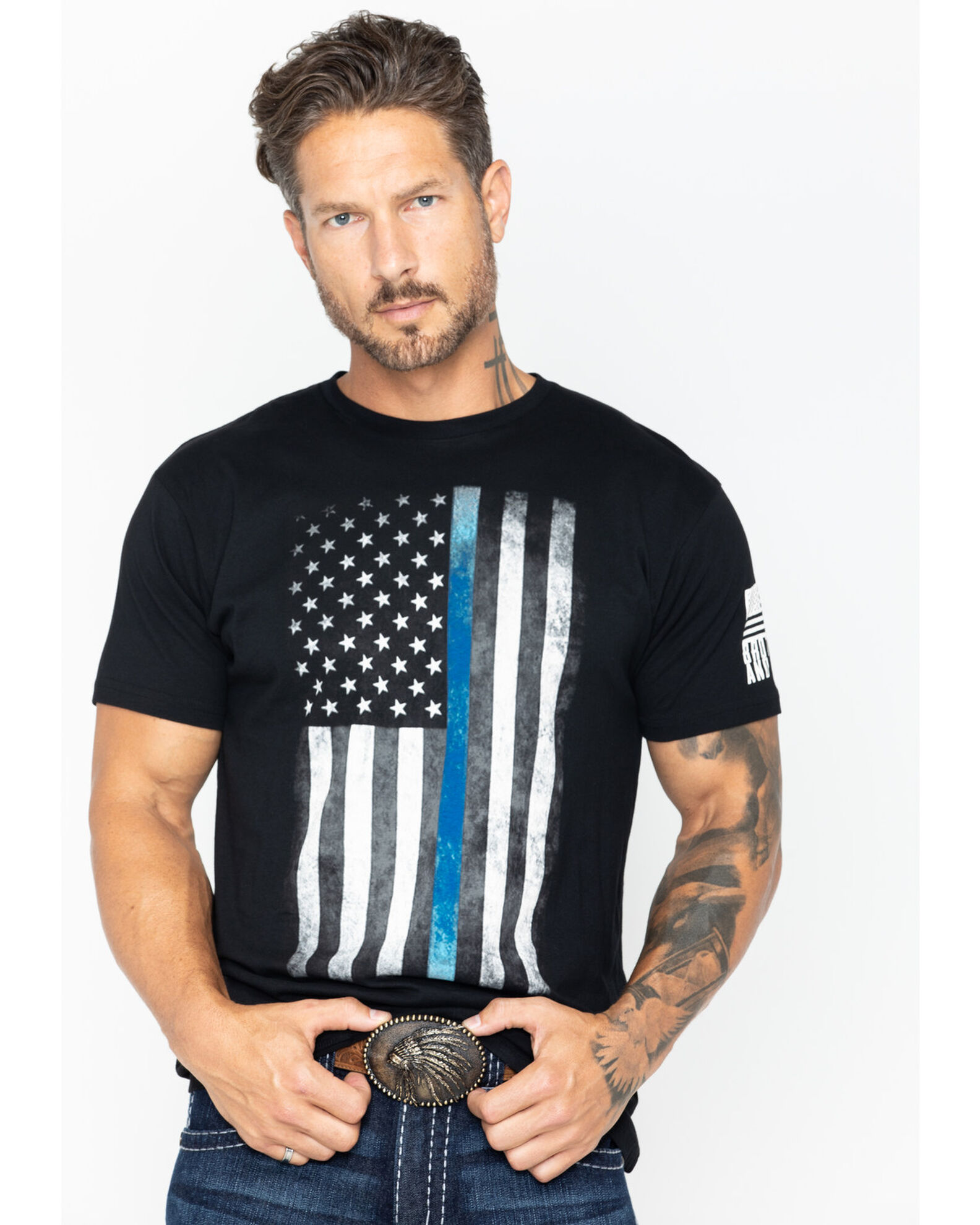 Brothers & Arms Men's Thin Blue Line Short Sleeve Graphic T-Shirt
