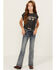 Image #3 - Grace in LA Girls' Medium Wash Horseshoe Embroidered Stretch Bootcut Jeans, Medium Wash, hi-res