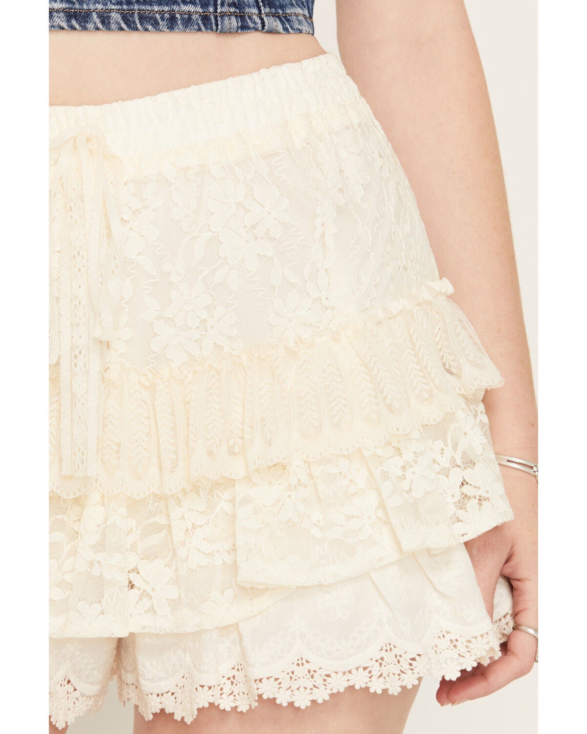 Image #2 - Wild Moss Women's Tiered Lace Ruffle Mini Skort, Natural, hi-res
