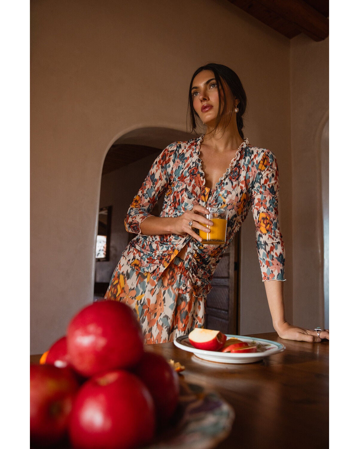Image #1 - Shyanne Women's Floral Print Long Sleeve Button-Down Mesh Shirt, Cream, hi-res