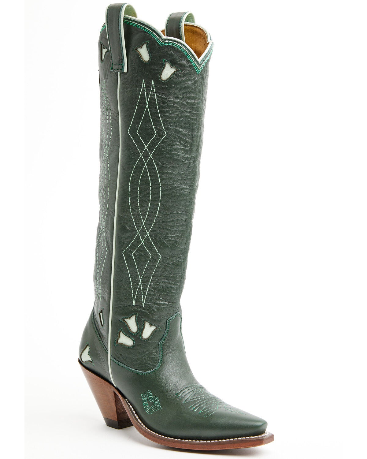 Besita Women's The Sunny Inlay Tall Western Boots - Snip Toe, Green, hi-res