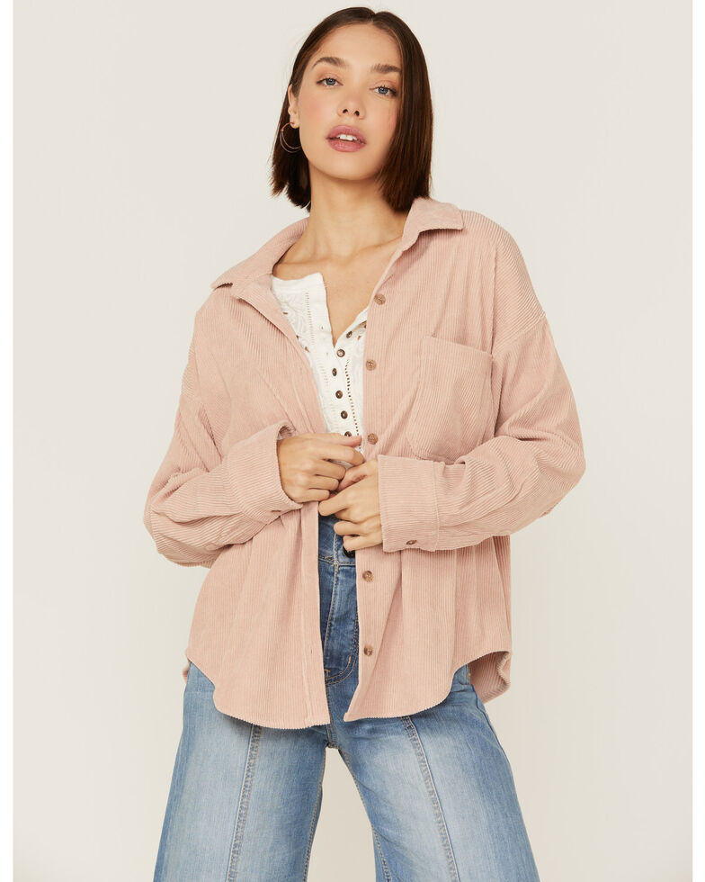 Wishlist Women's Corduroy Oversized Button Front Shirt, Light Pink, hi-res