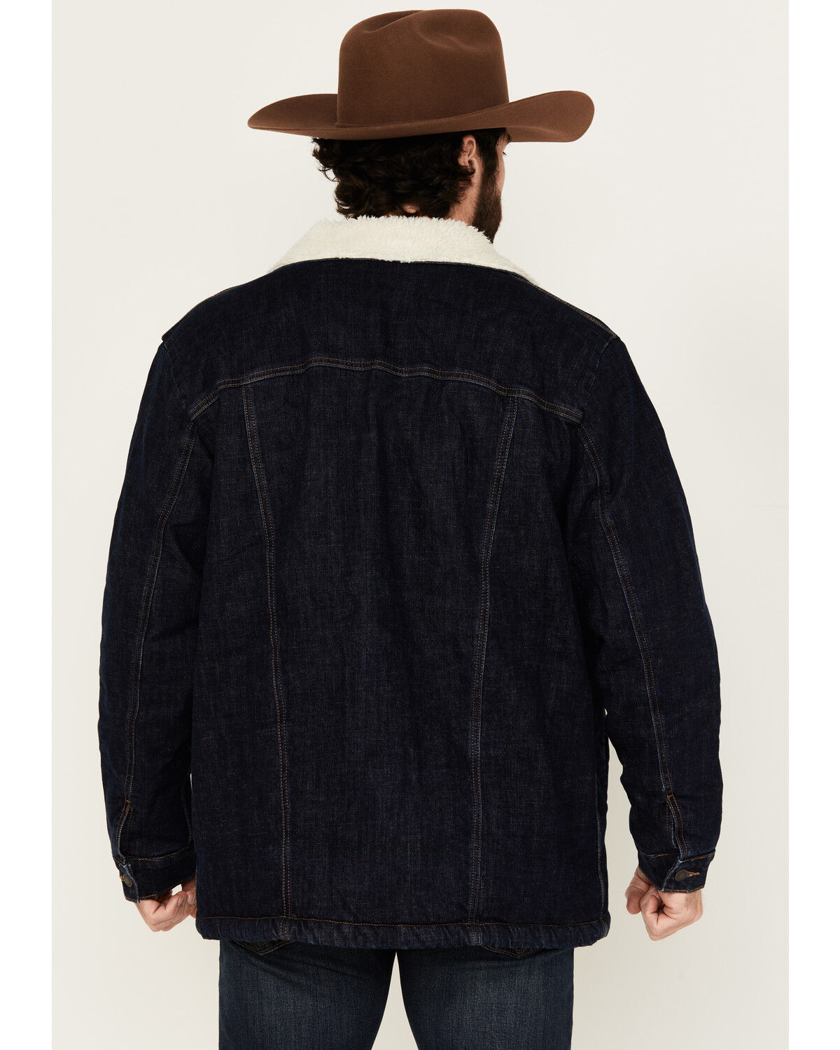 Image #4 - Wrangler Men's Archive Long Sherpa Lined Button-Down Denim Jacket, Dark Wash, hi-res