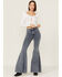 Free People Women's Just Float On Cloudy Indigo Flare Jeans, Ivory, hi-res