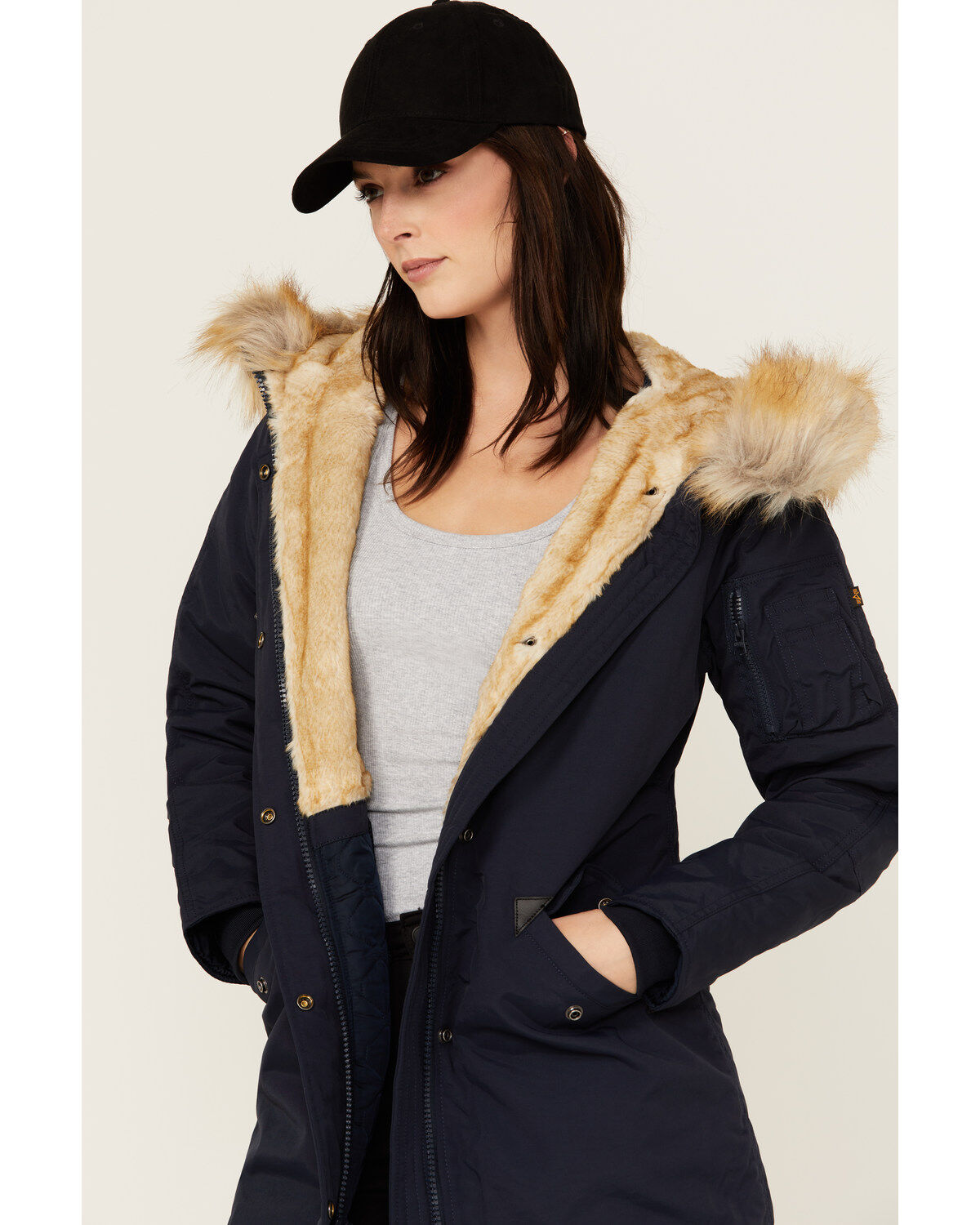 Image #2 - Alpha Industries Women's Elyse Gen II Hooded Parka, Navy, hi-res