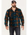 Brixton Men's Plaid Print Bowery Long Sleeve Arctic Stretch Fleece Jacket, Teal, hi-res