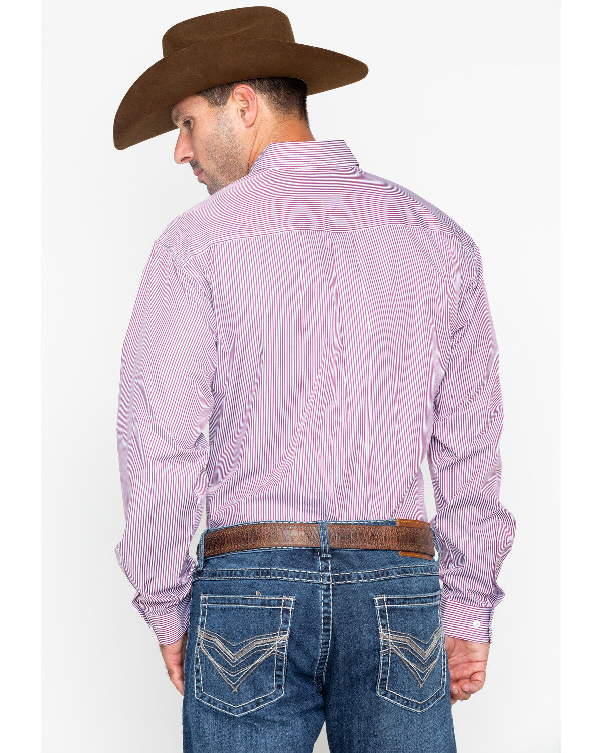 Image #2 - Cinch Men's Burgundy Stripe Long Sleeve Button-Down Shirt, Burgundy, hi-res