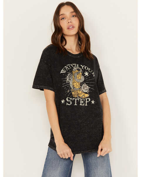 Image #1 - Youth in Revolt Women's Watch Your Step Short Sleeve Graphic Tee, Black, hi-res