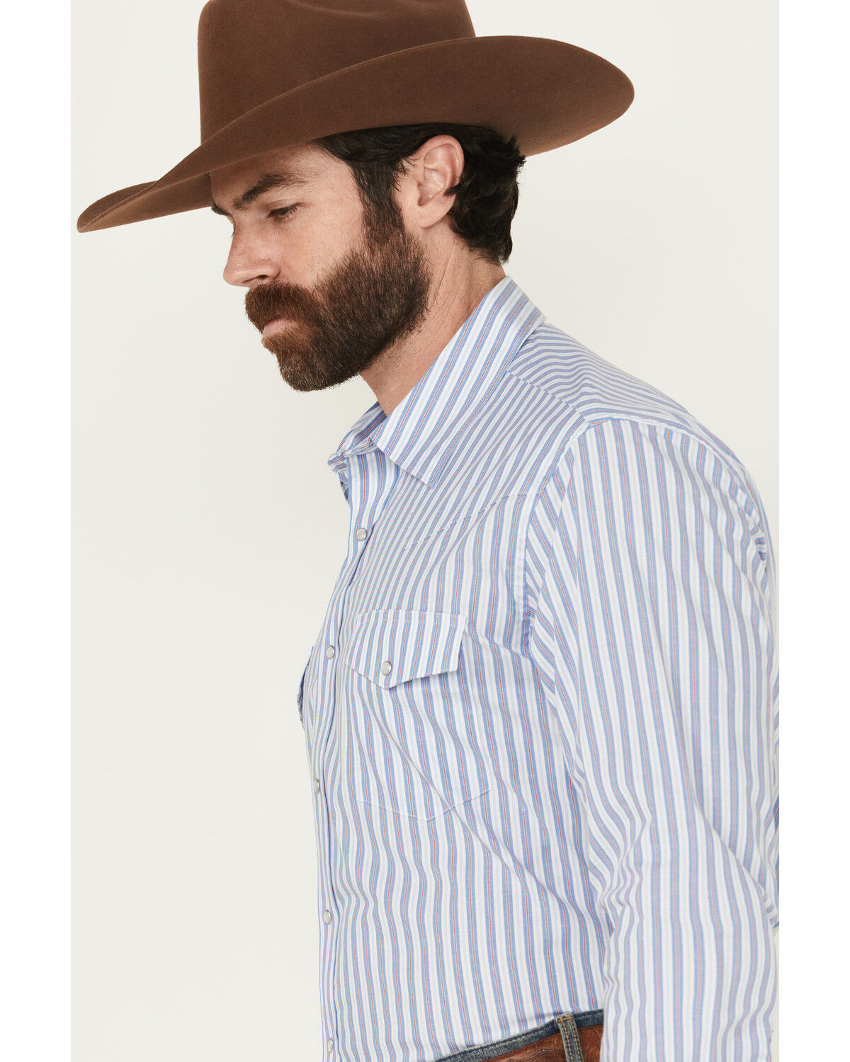 Product Name:  Wrangler Men's Striped Print Long Sleeve Snap Stretch Western Print