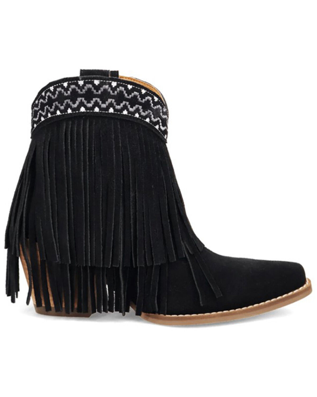 Image #2 - Dingo Women's Tapadero Suede Fringe Western Booties - Round Toe, Black, hi-res