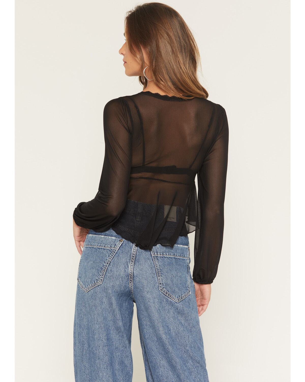Image #4 - Wild Moss Women's Sheer Printed Long Sleeve Baby Doll Top, Black, hi-res