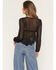 Image #4 - Wild Moss Women's Sheer Printed Long Sleeve Baby Doll Top, Black, hi-res