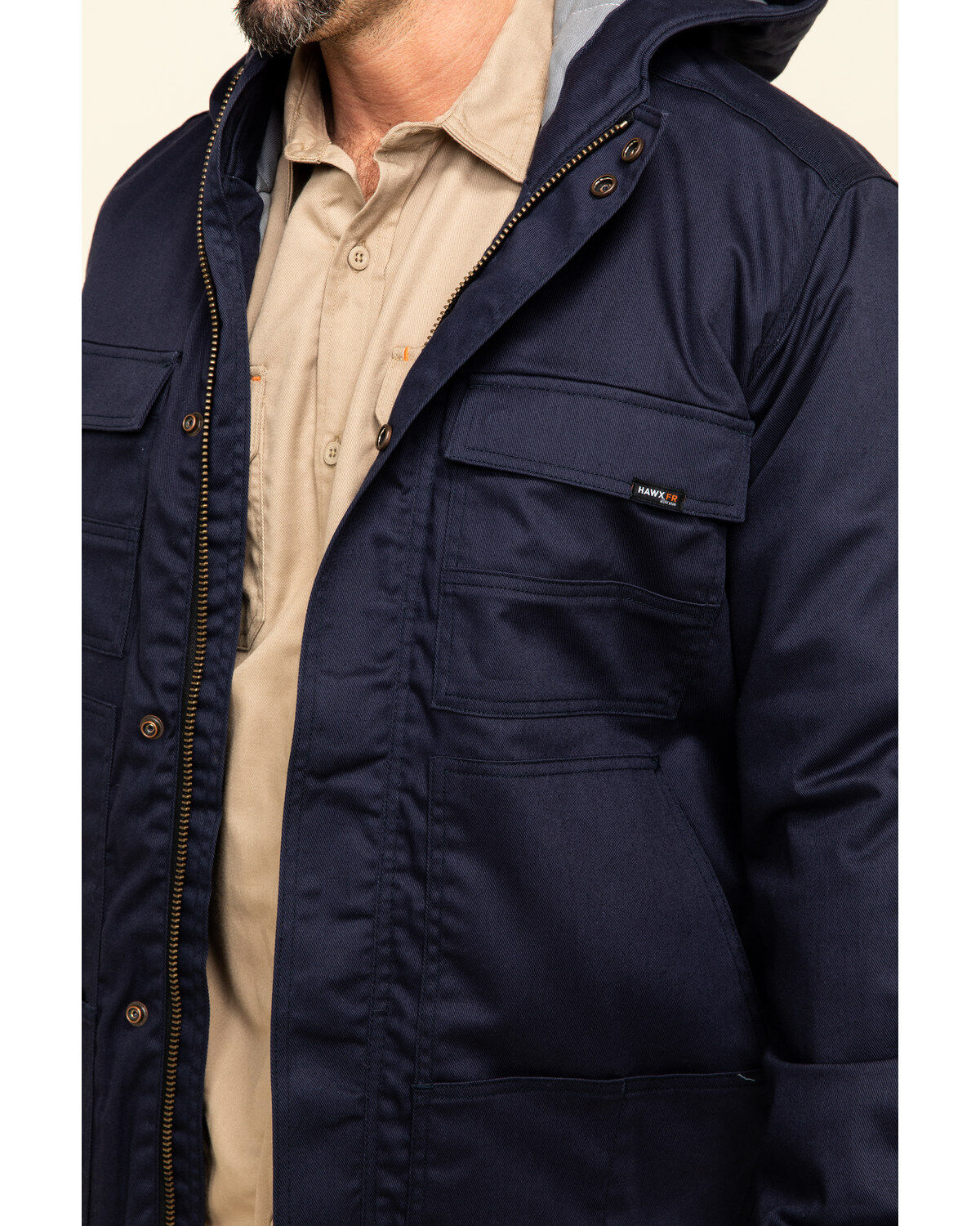 Image #4 - Hawx Men's FR Duck Hooded Work Jacket, Navy, hi-res
