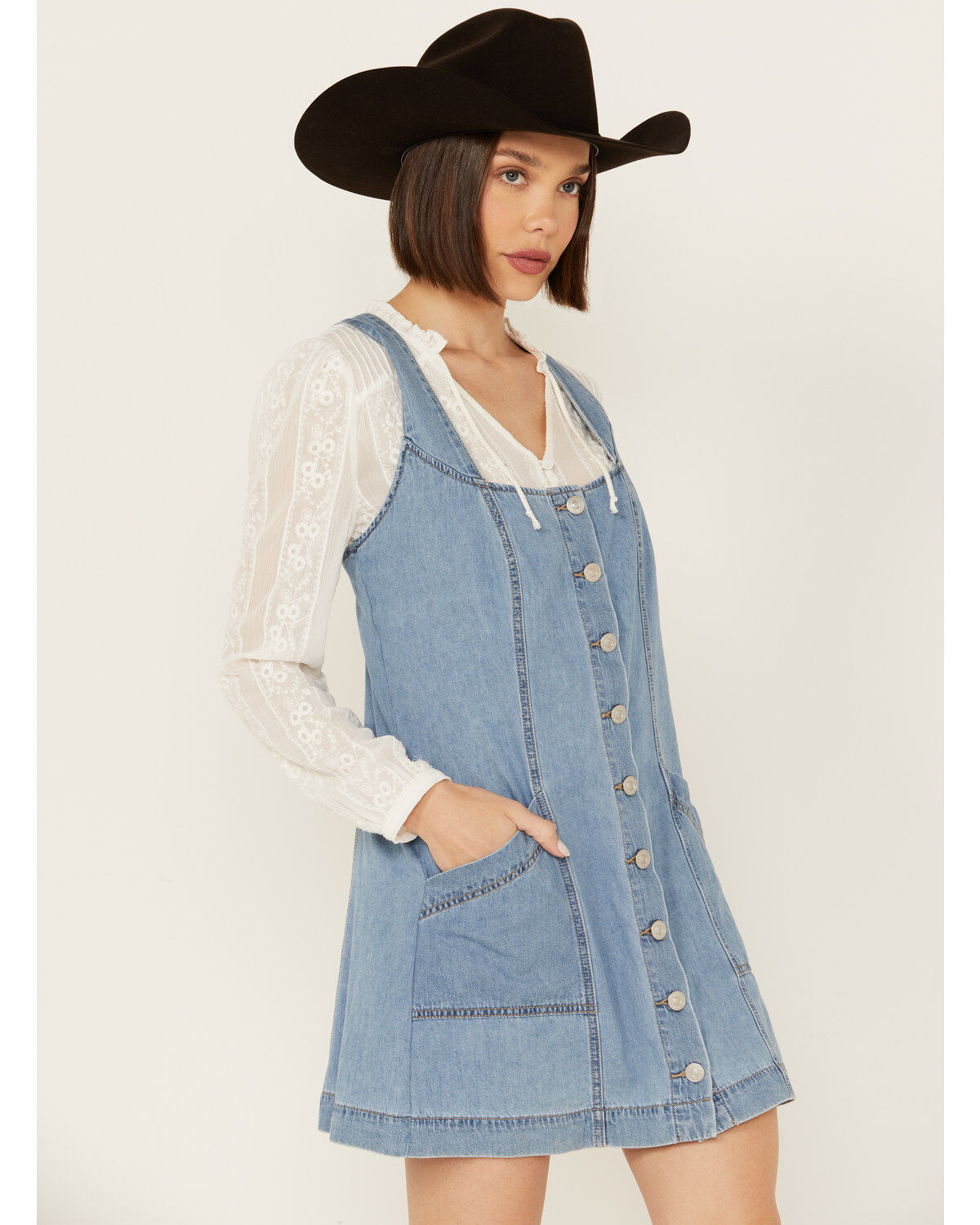 Image #2 - Cleo + Wolf Women's Rigid Oakes Medium Wash A-Line Denim Mini Dress, Medium Wash, hi-res