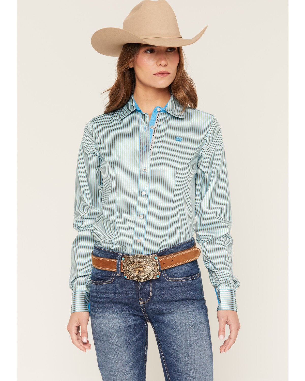 Cinch Women's Striped Long Sleeve Button-Down Western Shirt, Multi, hi-res