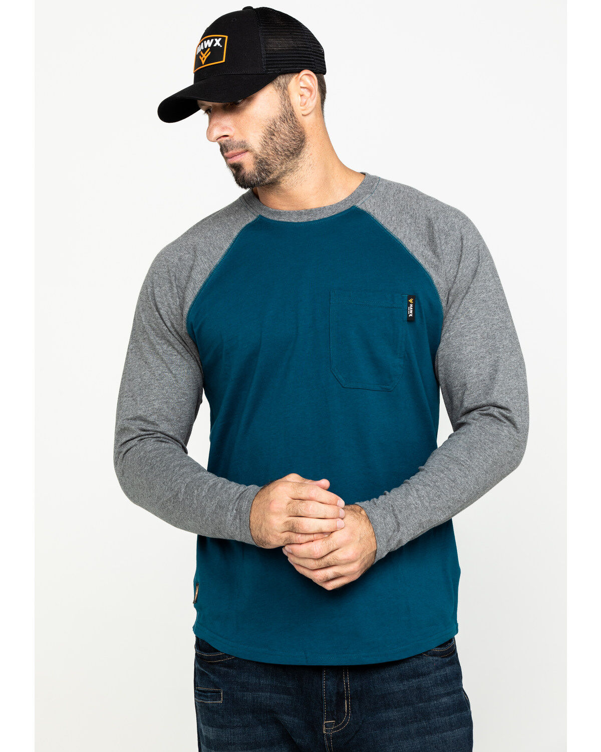 Image #1 - Hawx Men's Charcoal Baseball Raglan Crew Long Sleeve Work Shirt - Tall, , hi-res