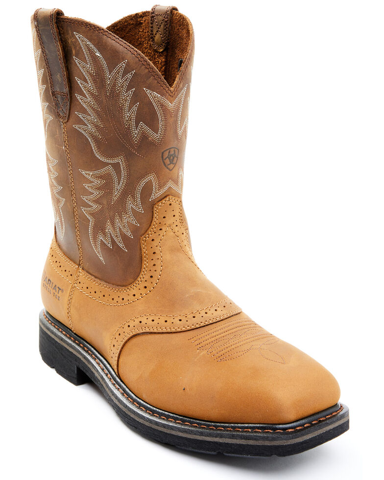 Ariat Men's Sierra Steel Square Toe Western Work Boots, Aged Bark, hi-res