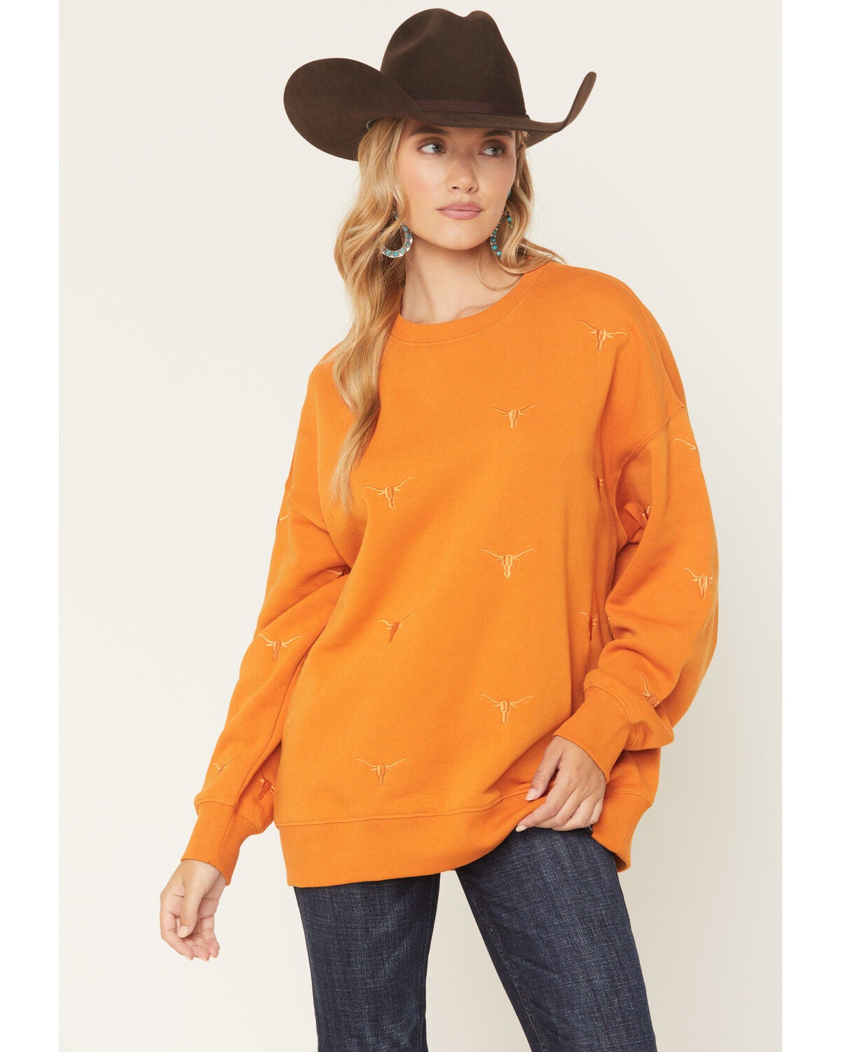 Gameday Women's Texas Longhorns Embroidered Crewneck, Orange, hi-res