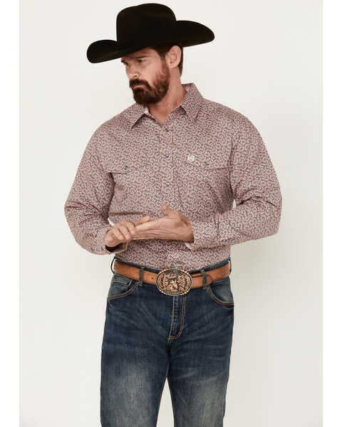 Image #1 - Panhandle Select Men's Printed Long Sleeve Pearl Snap Western Shirt , Grey, hi-res