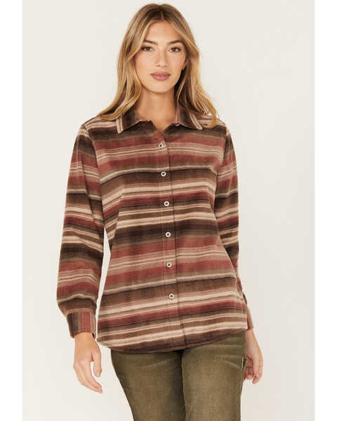North River Women's Serape Stripe Print Long Sleeve Button Down Flannel Shirt, Olive, hi-res