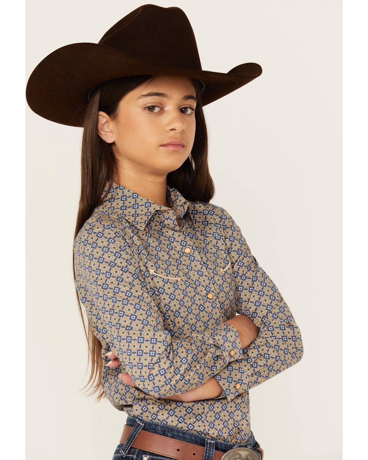 Image #2 - Cruel Girl Girls' Geo Print Long Sleeve Snap Western Shirt, , hi-res
