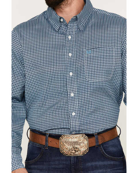 Panhandle Men's Performance Geo Print Long Sleeve Button Down Shirt, Blue, hi-res