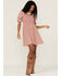 Beyond The Radar Women's Rust Gingham Smocked Tie Back Dress, Rust Copper, hi-res