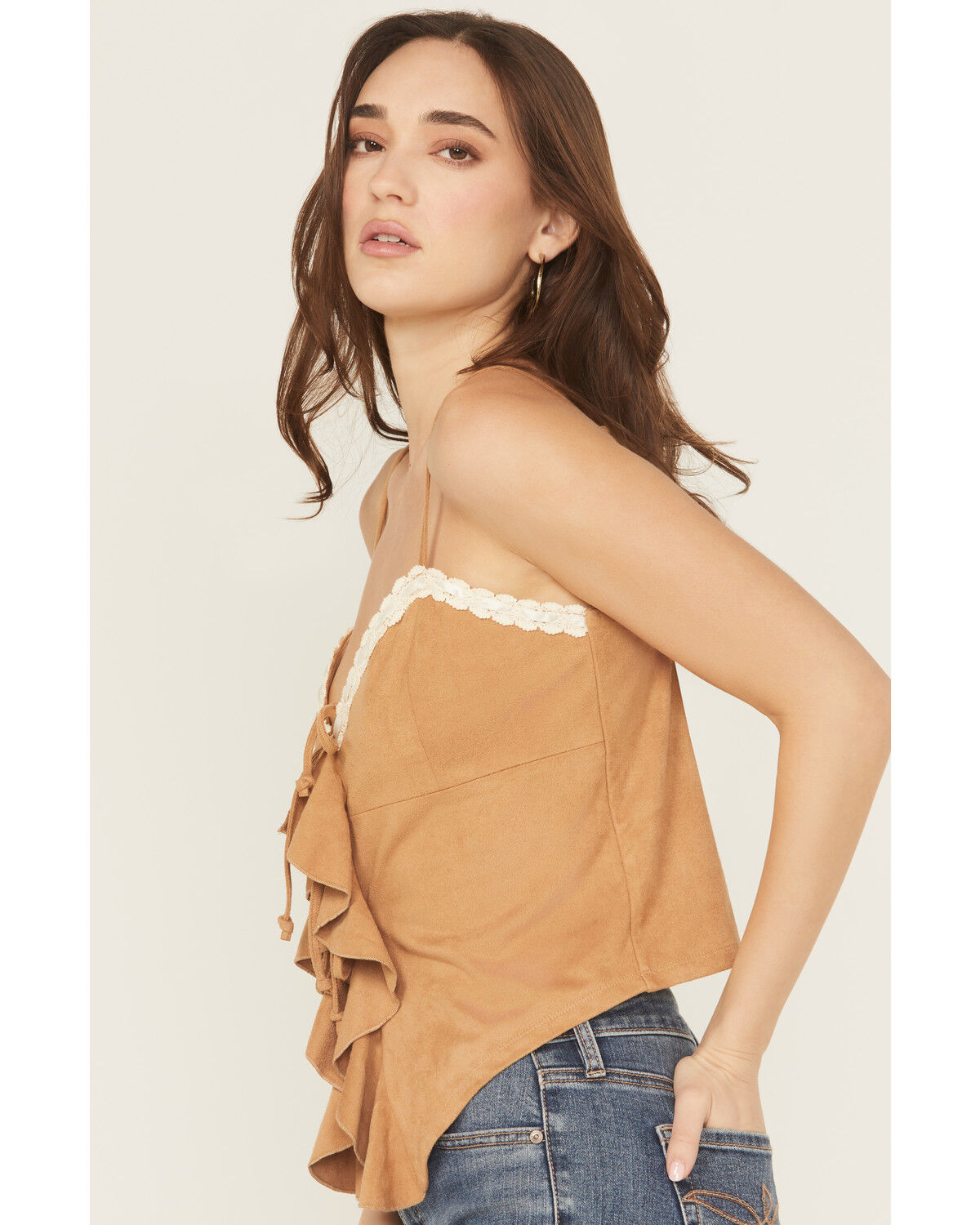 Product Name:  Originality Women's Faux Suede Lace Trim Tank Top