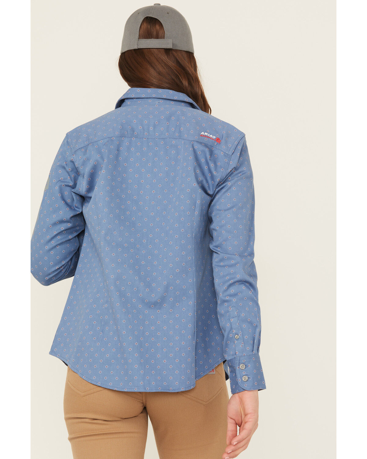 Image #4 - Ariat Women's FR Brooke Geo Print Long Sleeve Button-Down Work Shirt, Blue, hi-res