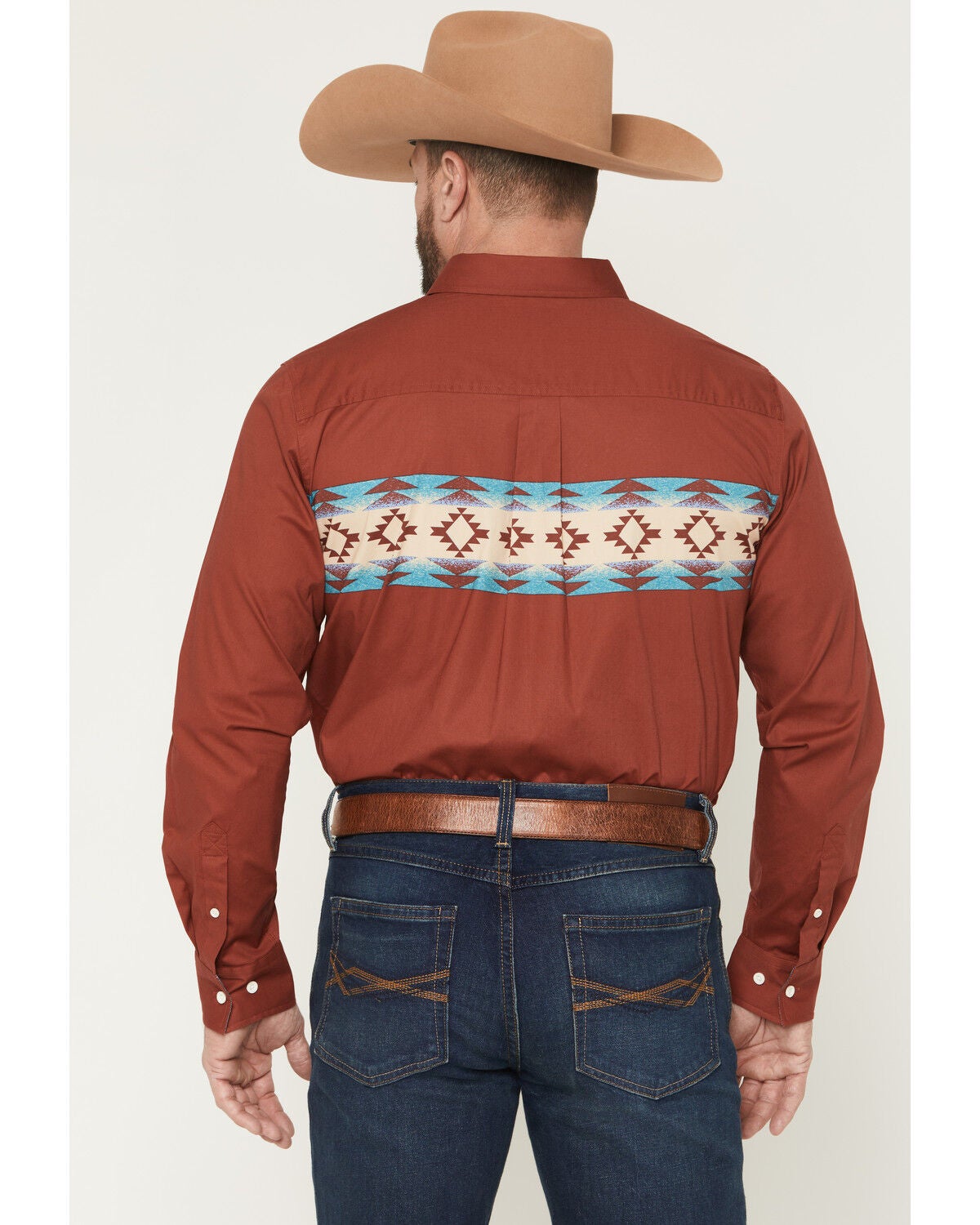 Image #4 - RANK 45&reg; Men's Red Rock Southwestern Border Print Long Sleeve Button-Down Stretch Western Shirt, Chilli, hi-res
