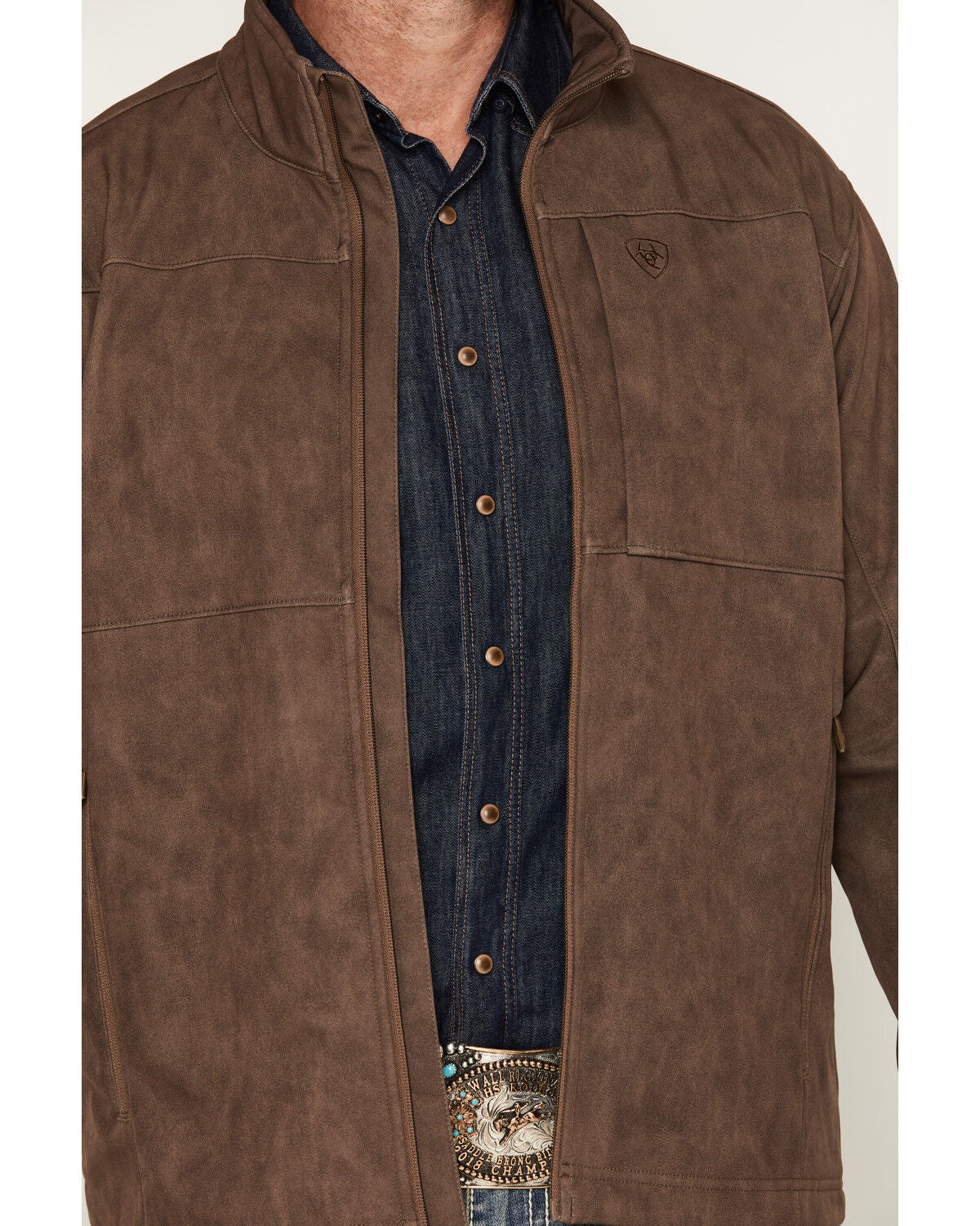 Image #3 - Ariat Men's Vernon Leather Print Softshell Jacket, Brown, hi-res
