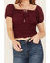 Shyanne Women's Puff Sleeve Smocked Bodice Top, Maroon, hi-res