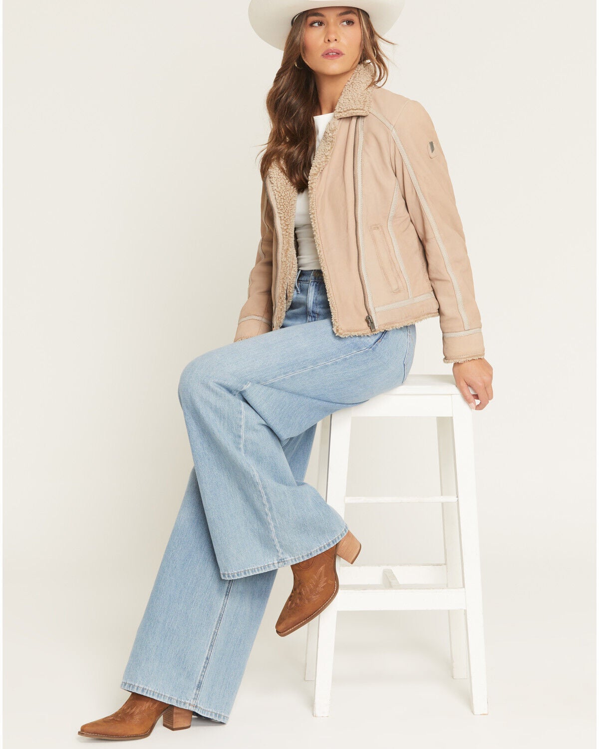 Mauritius Leather Women's RIla Moto Jacket, Ivory, hi-res