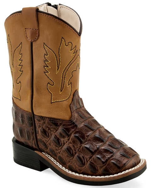 Old West Toddler Boys' Faux Horn Back Gator Print Western Boots - Broad Square Toe, Brown, hi-res
