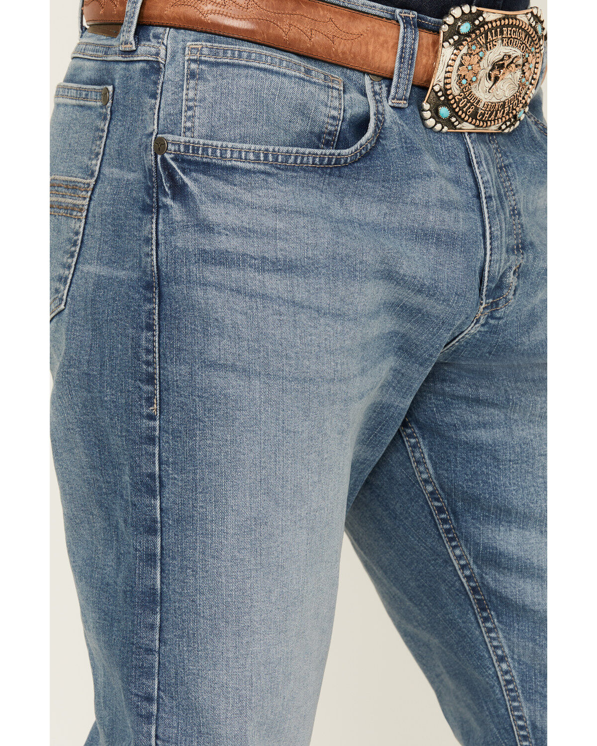 Image #2 - Wrangler 20X Men's 42MWX Sedgefield Light Wash Vintage Bootcut Stretch Denim Jeans - Tall, Light Wash, hi-res