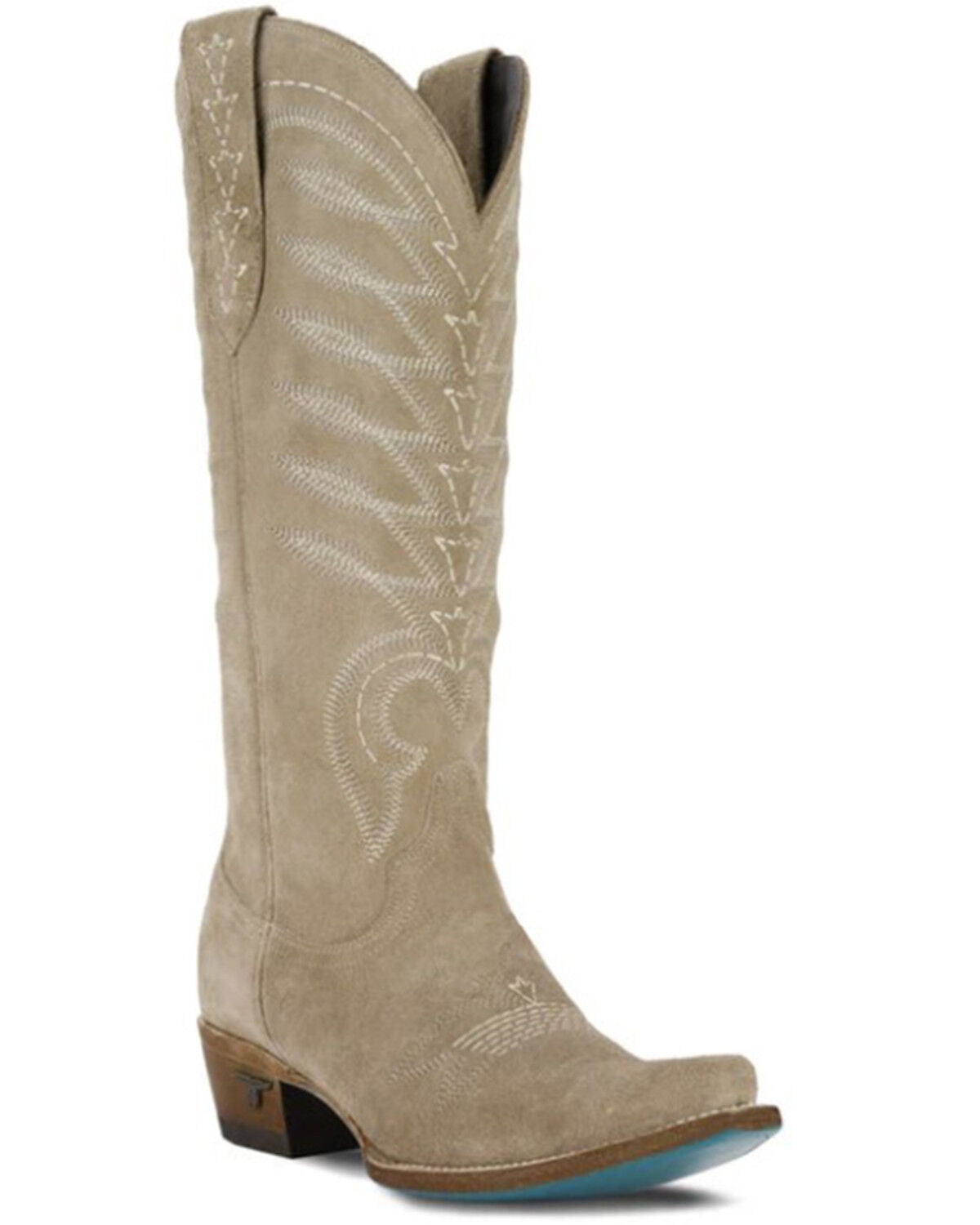 Lane Women's Squash Blossom Suede Tall Western Boots - Snip Toe, Coffee, hi-res