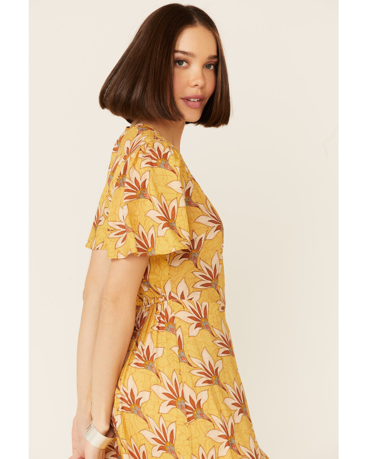 Image #1 - Band Of The Free Women's Floral Amelie Midi Dress, Mustard, hi-res