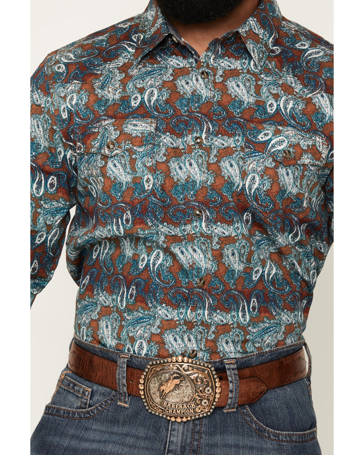 Image #3 - Cody James Men's Gilbert Paisley Print Long Sleeve Snap Western Shirt, Blue, hi-res
