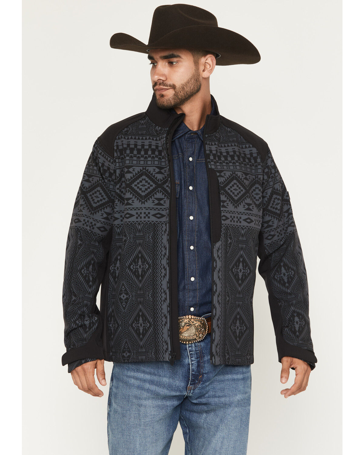 Image #1 - RANK 45® Men's Quintana Southwestern Print Softshell Jacket, Charcoal, hi-res