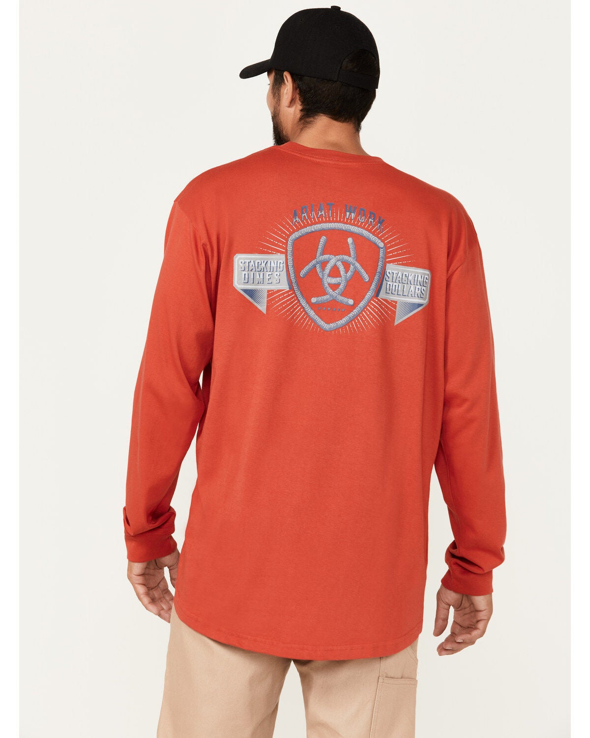 Ariat Men's Rebar Cotton Strong Stacking Dimes Long Sleeve Graphic T-Shirt, Red, hi-res