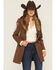 Image #1 - Shyanne Women's Faux Leather Fur Collar Embroidered Coat, Brown, hi-res