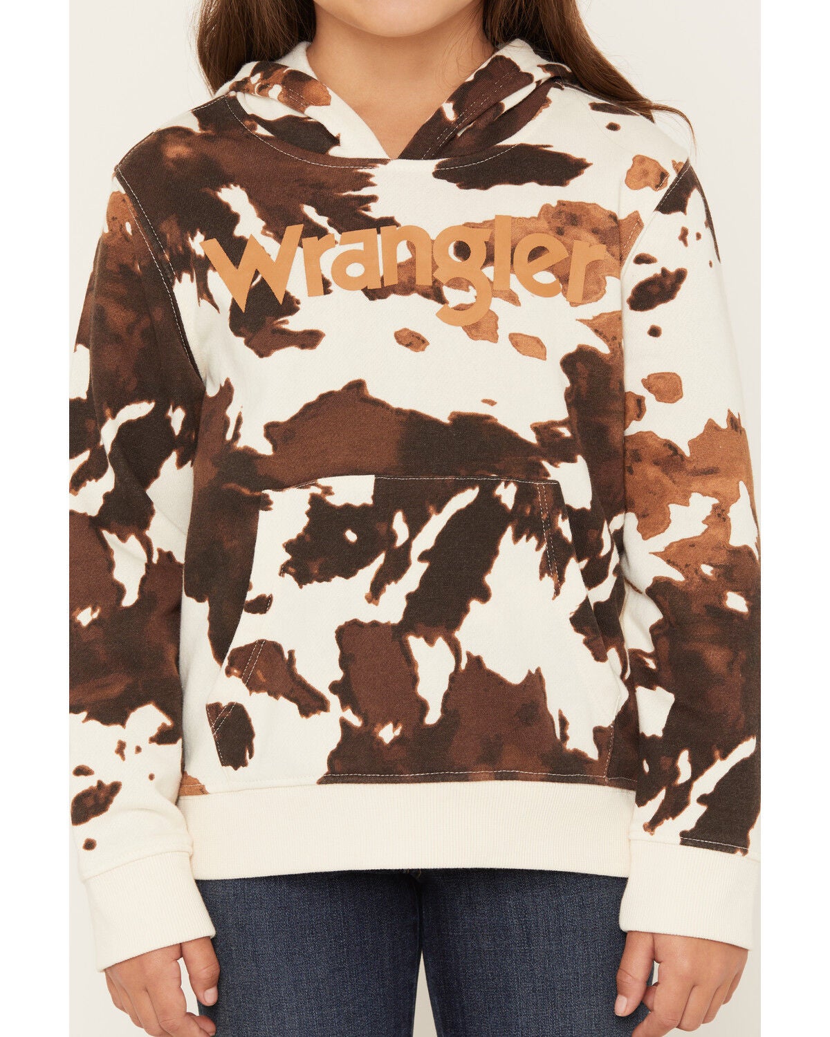 Image #3 - Wrangler Girls' Cow Print Logo Hoodie, Multi, hi-res