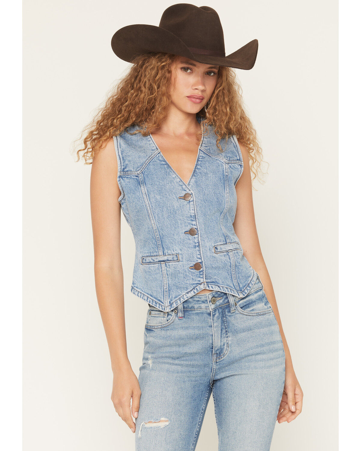 Wrangler Retro Women's Light Wash Denim Vest, Medium Wash, hi-res