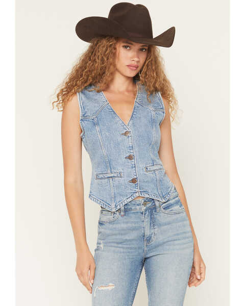 Wrangler Retro Women's Light Wash Denim Vest, Medium Wash, hi-res