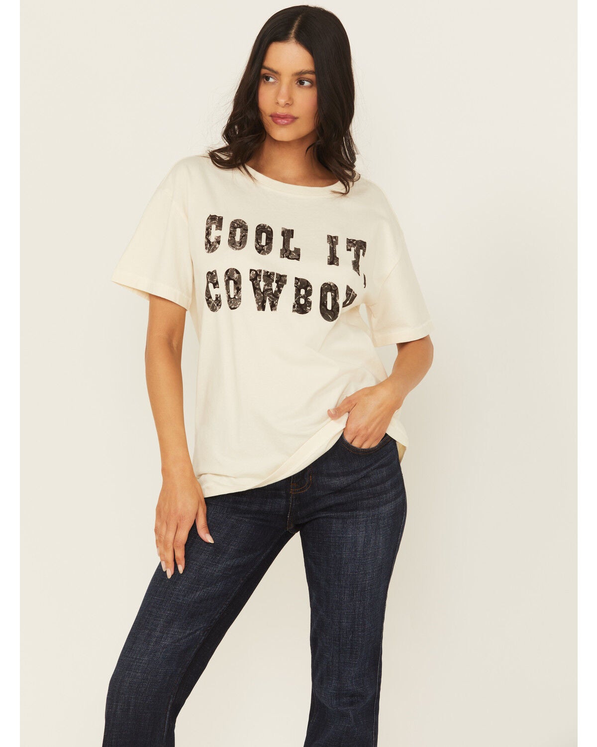 Shyanne Women's Cool It Cowboy Short Sleeve Graphic Tee, Cream, hi-res
